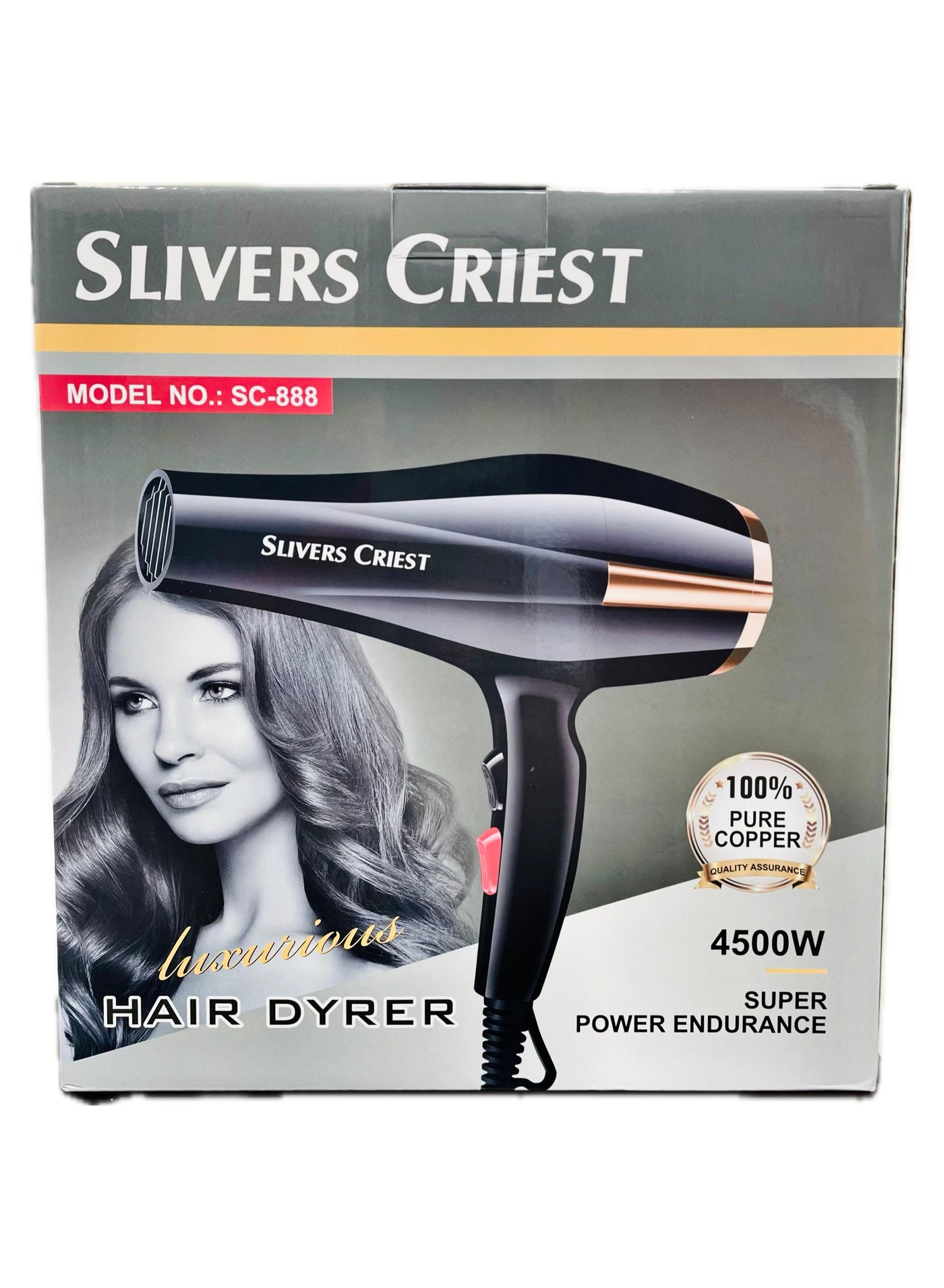 4500W Professional Hair Dryer with High-Speed Brushed Motor, 220V Standard Plug, Black/Gold