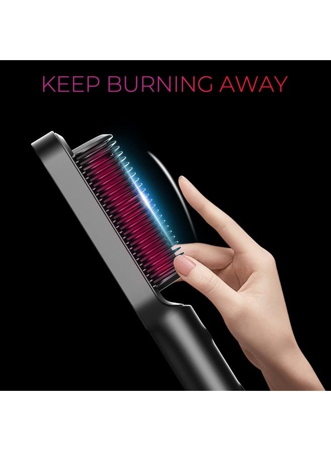 Hair Straightener Comb Matte Black, TYMO Hair Straightener Brush Straightening Comb for Women with 5 Temp 20s Fast Heating & Anti-Scald