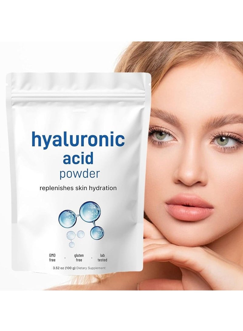 Hyaluronic Acid Powder, Natural Hydrating Deep Hydration Face Powder 100g, Skin Hydration and Moisture Support Supplements, Water Soluble Facial Moisturizer for Smooths All Skin Types
