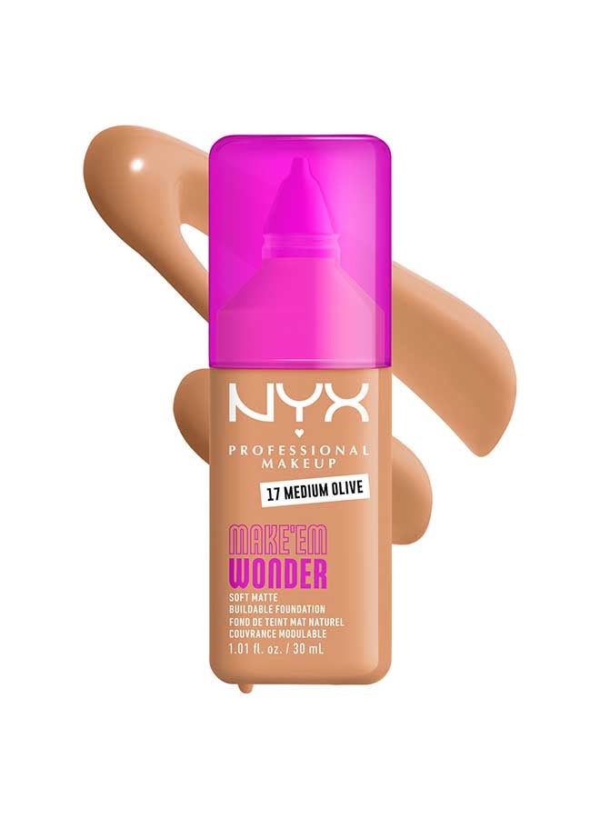 Make 'EM Wonder, 24H Soft Matte Foundation, Undetectable  Finish, Medium Olive