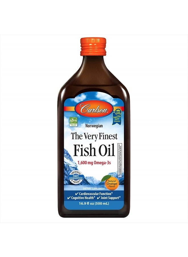 The Very Finest Fish Oil, 1600 mg Omega-3s, Liquid Fish Oil Supplement, Norwegian Fish Oil, Wild-Caught, Sustainably Sourced Fish Oil Liquid, Orange, 16.9 Fl Oz