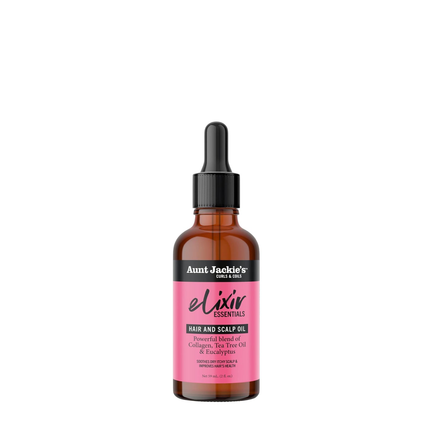 Aunt Jackie's Elixir Essentials Hair & Scalp Oil, Collagen, Tea Tree Oil & Eucalyptus, Thickens & Supports Hair Growth, 2 oz