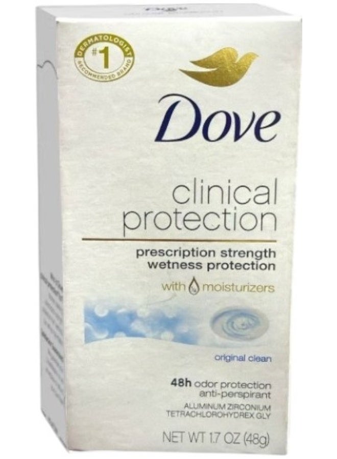 Clinical Protection Antiperspirant Deodorant For Sweat and Odor Protection Original Clean Antiperspirant For Women Made With 1/4 Moisturizers 1.7 oz