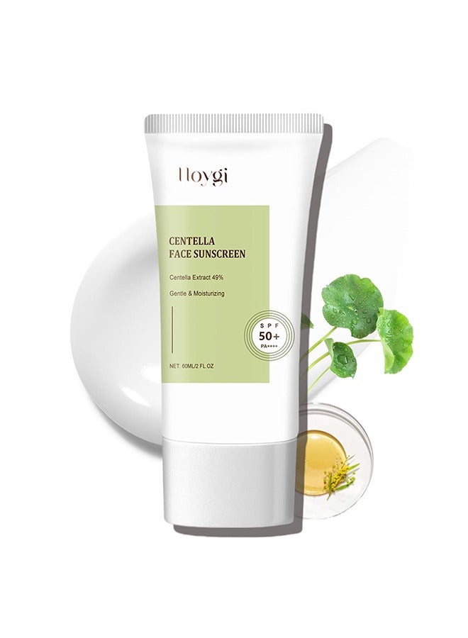 Centella Face Sunscreen ,Calming Moisture Daily Sunscreen SPF 50+ PA++++, Facial Sunscreen for Women, Water-fit Sun Serum No White Cast 60ml