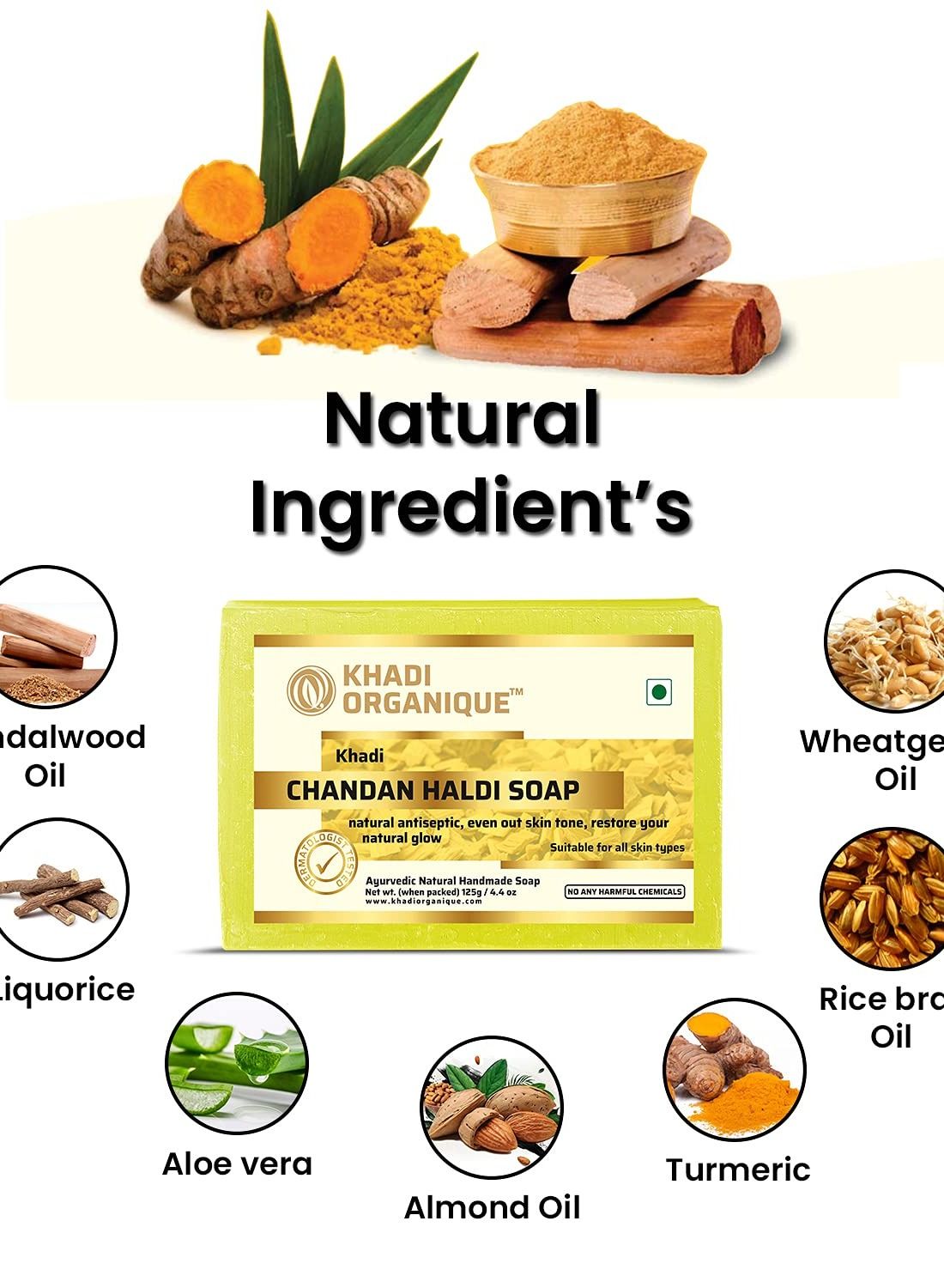 Khadi Organique Natural Herbal & Handmade Pure Chandan Haldi Soap