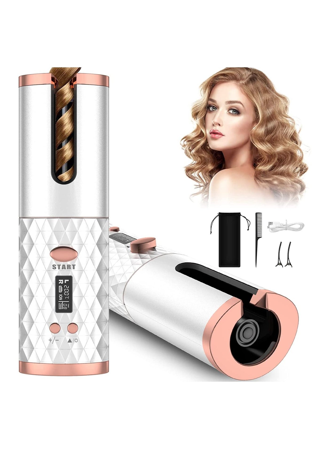 Automatic Curling Iron, Cordless Auto Hair Curler with 6 Temps, 11 Timers & LCD Display, Portable Rechargeable Ceramic Rotating Curling Wand, Wireless Beach Waves Iron Fast Heating for Hair Styling