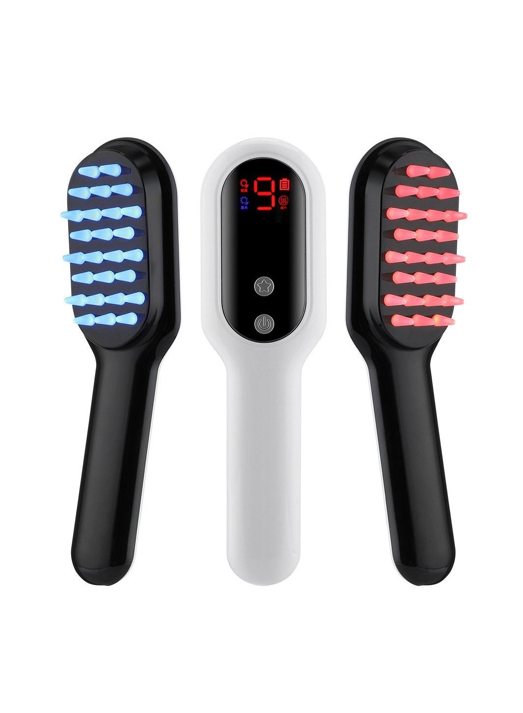 Electric Hair Growth Comb with Red/Blue Light Therapy, 9-Level Vibration Scalp Massager, Magnetic Therapy Anti-Hair Loss Rechargeable Brush