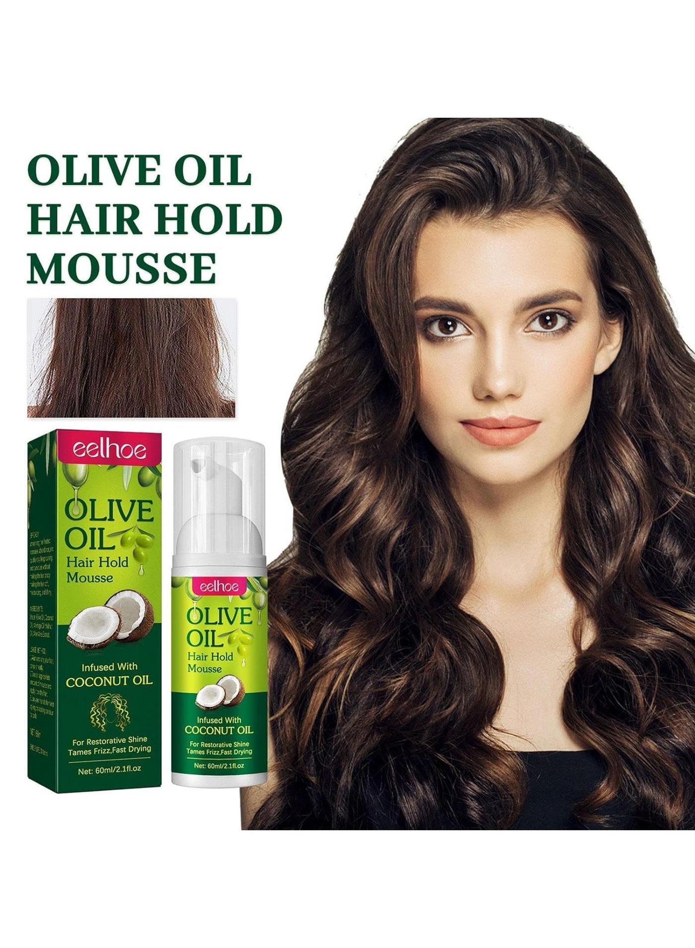 Natural Moisturizing Hair 60ml for hair styling, anti-frizz curl mousse, braids, headbands, wigs, waves
