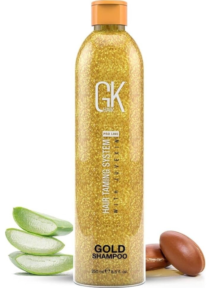 Gold Shampoo (8.5 Fl Oz/250ml) Hair Moisturizing Shine and Protection With Argan Oil, Shea Butter, Natural Oils All Hair Types