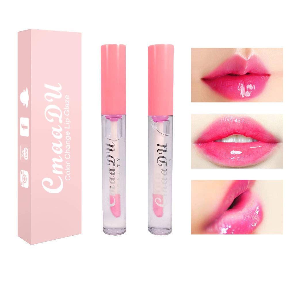 2 Pcs Color Changing Lip Gloss Lip Oil Tinted, Pink Magic Mood Lipstick,Temperature Color Change Lip Stain Lip Balm, Longlasting Lips Will Not Dry Out