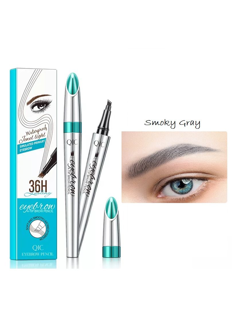 Eyebrow Pencil Eyebrow Microblading Pen Eye Makeup Eyebrow Pen Micro 4 Tip Brow Pen Lift Eyebrow Microblading Pen Long Lasting Waterproof Natural Eyebrow Hair No.05 Smoky Gray