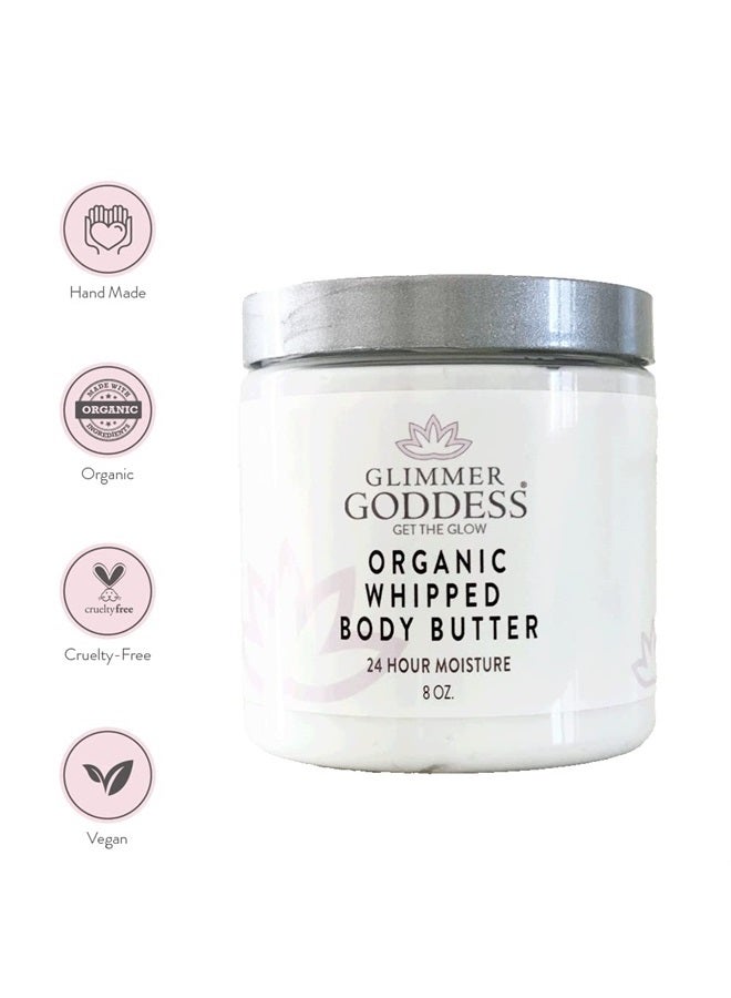 Organic Body Butter - Honeysuckle, Vegan, Cruelty-Free, 24 hour Hydration, Reduces Stretch Marks, Great for Eczema and all Skin Types, Baby Friendly, Organic Ingredients 8 oz