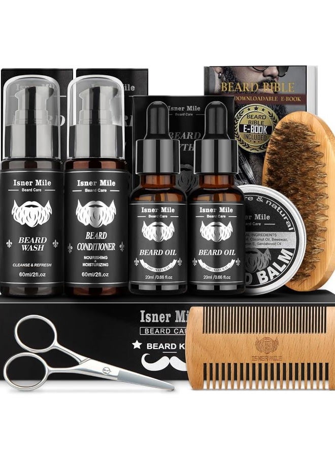 Beard Grooming Kit, Beard Oil and Balm, Beard Wash & Conditioner, Beard Brush Set with Comb Scissors, Gifts for Men, Valentines Gifts for Him, Mens Birthday Gifts for Dad, Stocking Stuffers
