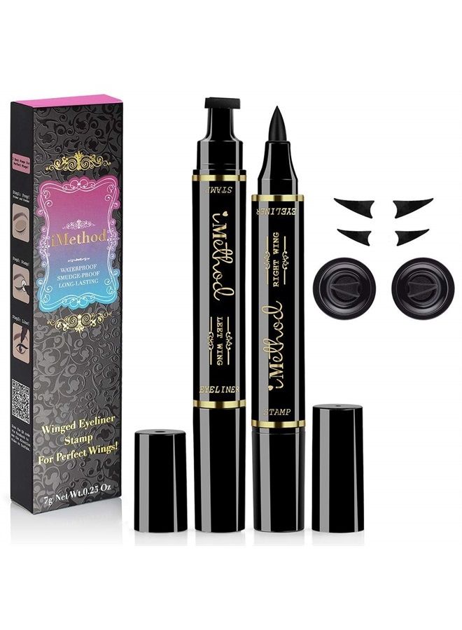 Eyeliner Stamp - iMethod 2 Pens Winged Eyeliner Stamp, Perfect Wing Cat Eye Stamp, Long Lasting Liquid Eye Liner, Waterproof & Smudgeproof Makeup