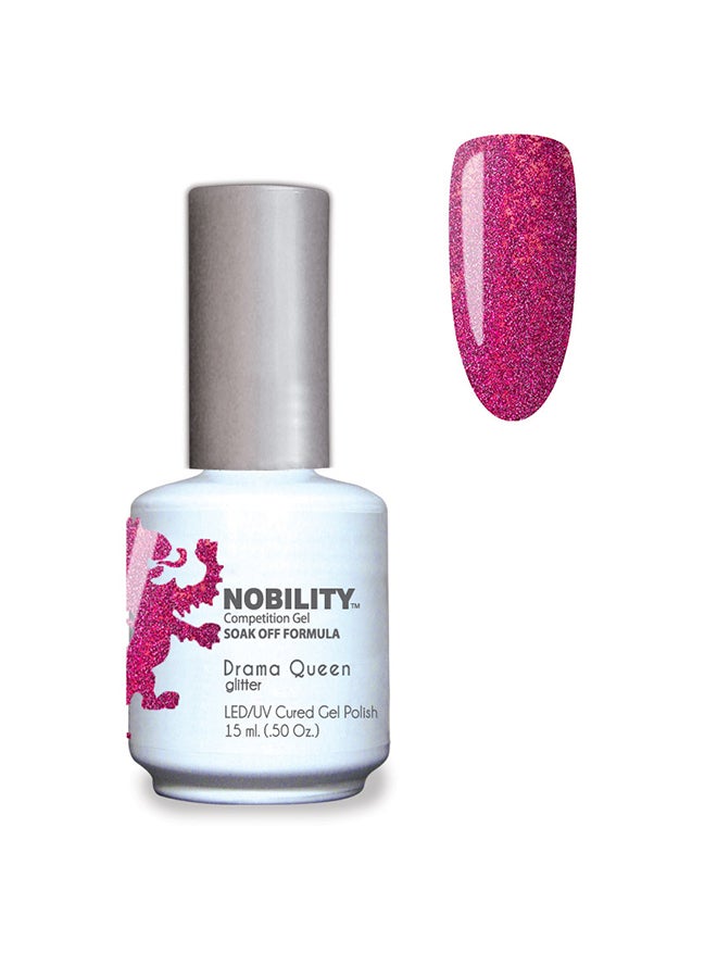 Nobility Soak Off Drama Queen UV Led Cured Nail Polish Color Raspberry Glitter 15 ml Nbgp185
