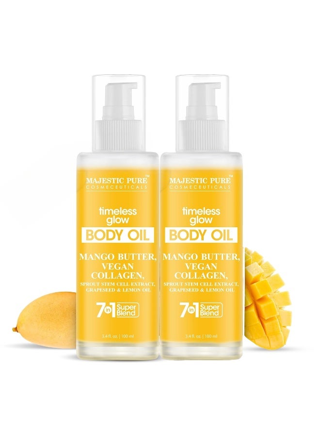 Majestic Pure Timeless Glow Body Oil Pack of 2 | 100ml Each | 100% Pure & Natural | Repairs Dry & Damaged Skin | Deep Moisturizing & Skin Brightening Formula | For Women & Men