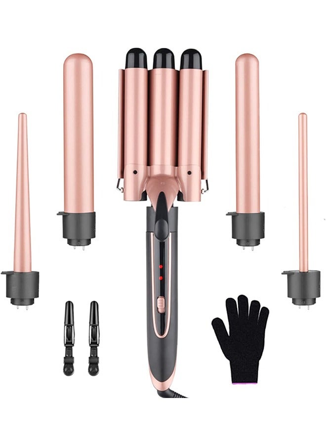 Curling Wand Set 5 in 1 Hair Curler with 5 Interchangeable Curling Wand Ceramic Barrel(9-32mm) with LED Temperature Adjustment and Heat Up Hair Curler Include Heat Resistant Glove (B)