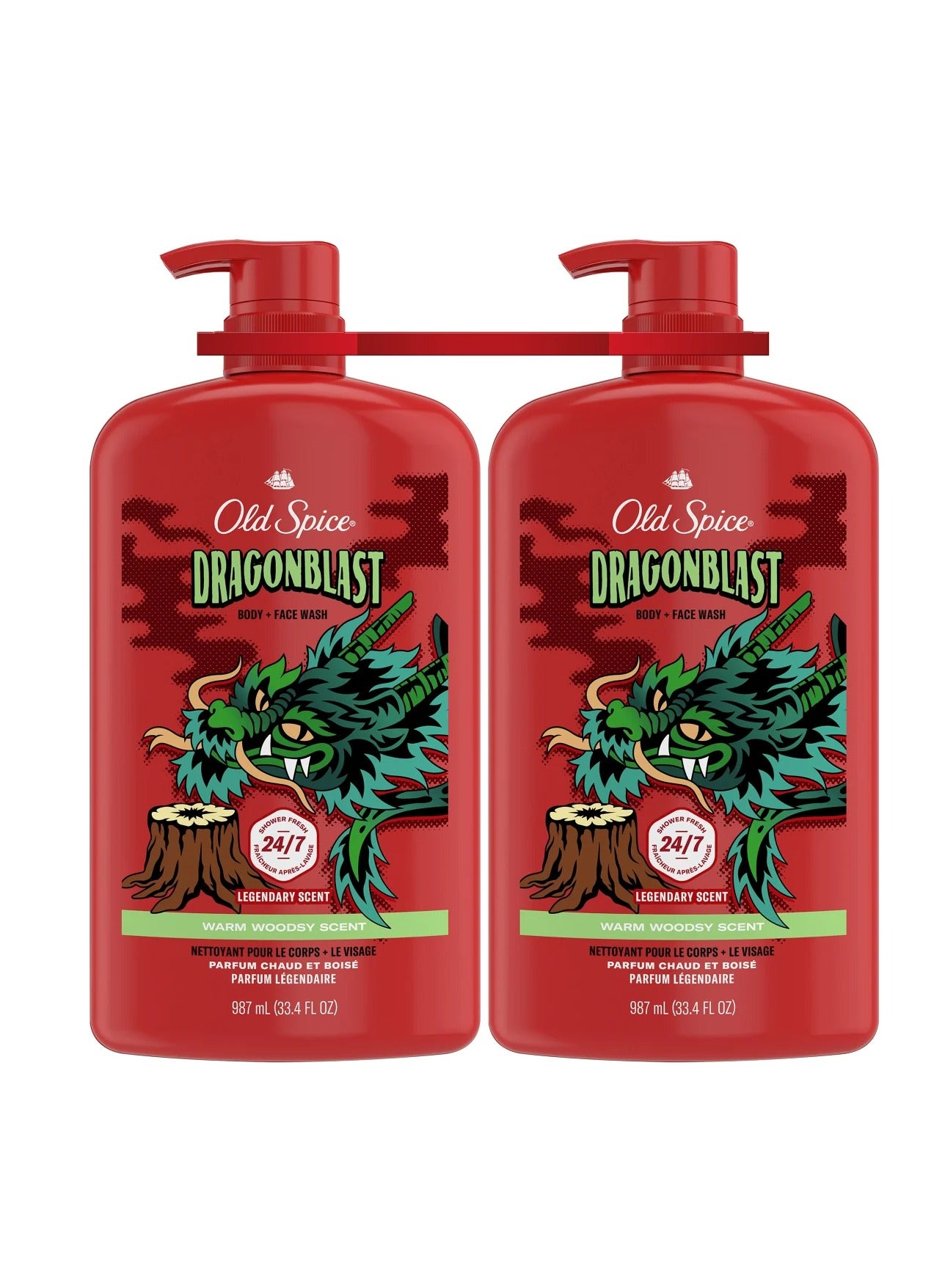 Old Spice Body & Face Wash Wild Collection Dragonblast, Warm Woodsy Scent - 2x987 ml (Pack Of 2)