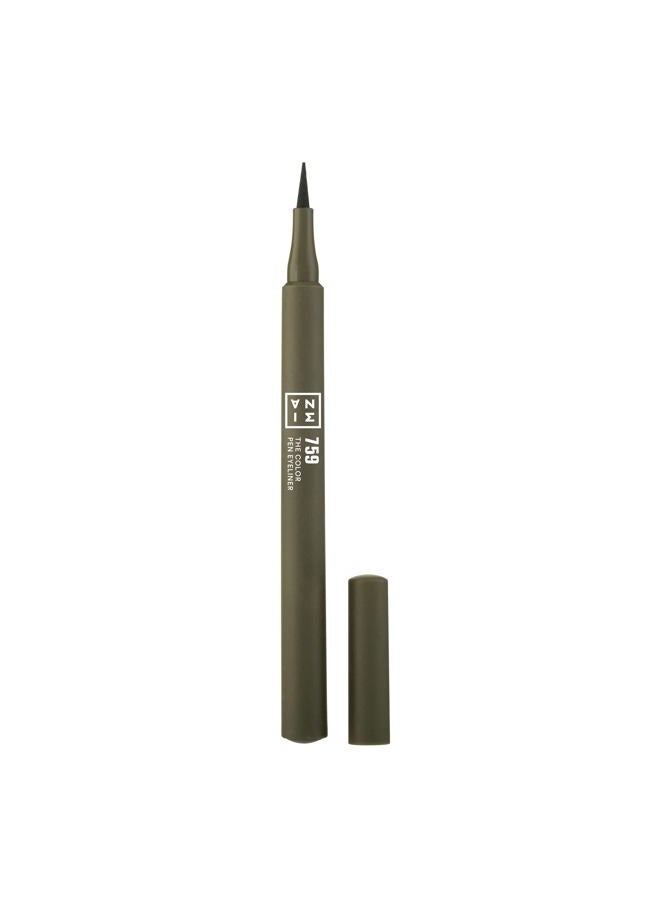 The Color Pen Eyeliner 759 - Ultra Fine Tip 14H Olive Green Longwear Liquid Liner - Vibrant Colors, Matte, Smudgeproof, Flake Proof Makeup - Cruelty Free, Paraben Free, Vegan Cosmetics - Green