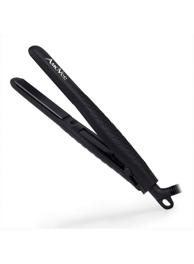 Mini Portable Flat Iron, Ceramic Tourmaline Dual Voltage Travel Hair Straightener, Small Flat Irons for Short Hair, Black