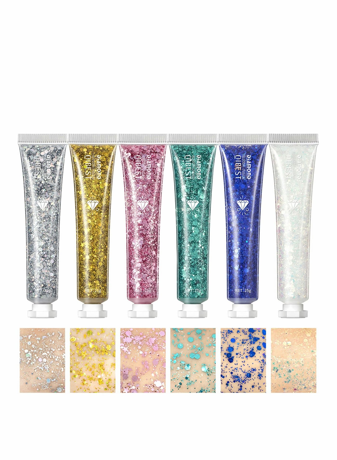 6 Pack Body Glitter Gel Face Glitter for Body, Face, Eye, Hair, Nails Glitter Makeup Liquid Long Lasting Sparkling Mermaid Chunky Glitter Gel for Festival Art Party