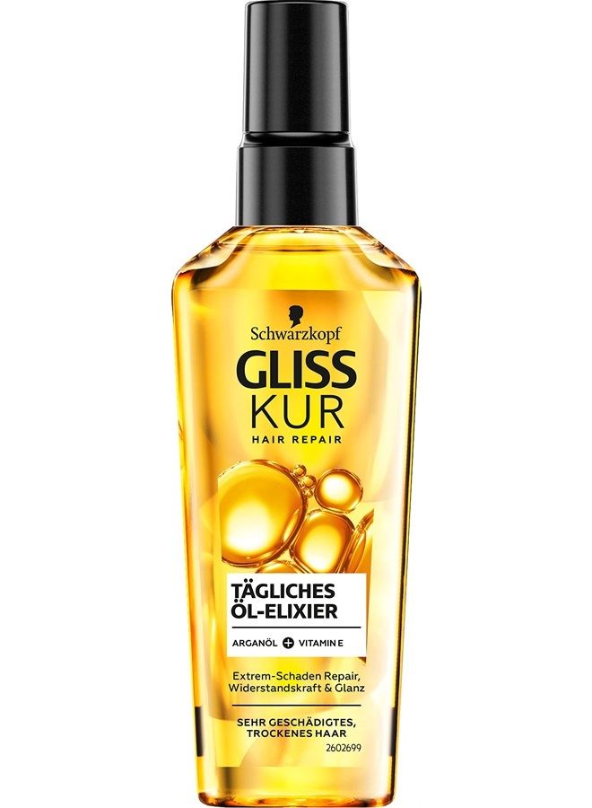 Hair oil daily oil elixir (75 ml), hair oil for dry hair nourishes and refines the hair without greasy residue, contains argan oil and vitamin E