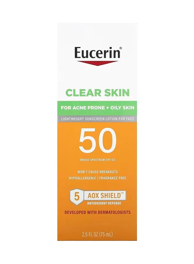 Sun Clear Skin Face Sunscreen Lotion SPF 50 for Acne Prone and Oily Skin 2.5 Fl Oz