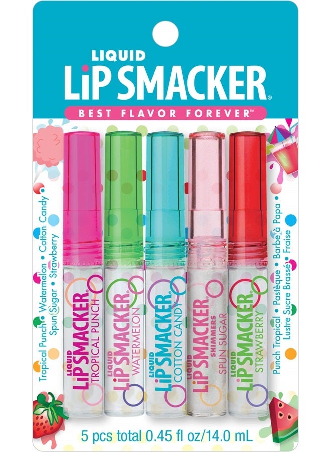 Liquid Flavored Lip Gloss Friendship Pack |Tropical Punch, Watermelon, Cotton Candy, Sugar, Strawberry | Stocking Stuffer | Christmas Gift, Set of 5