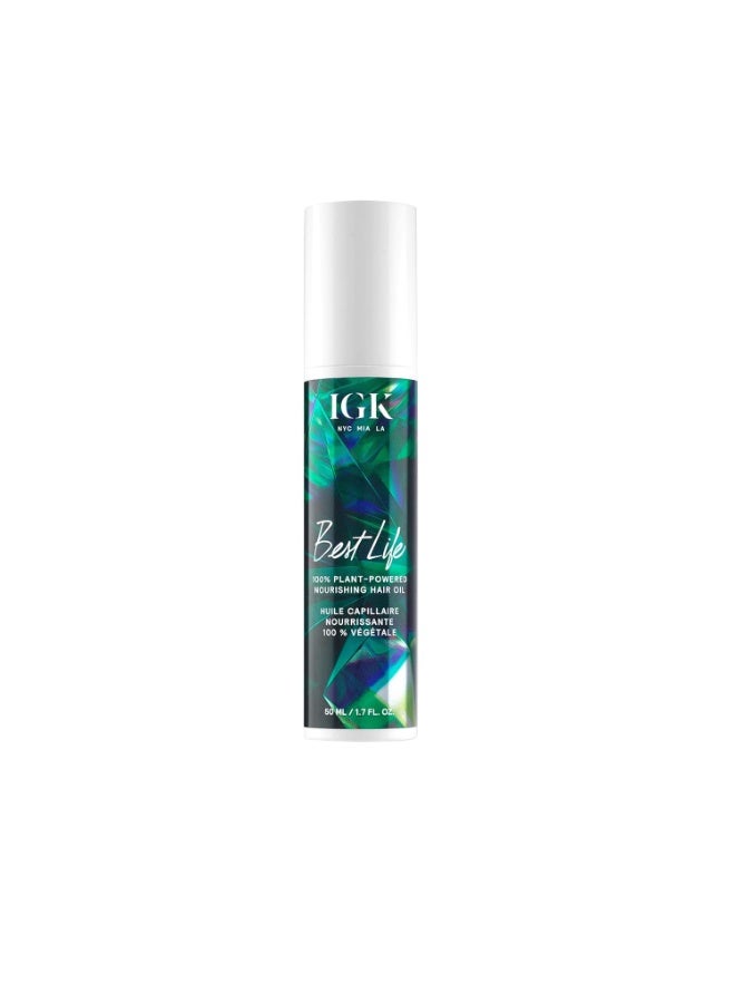 IGK BEST LIFE 100% Plant Powered Nourishing Hair Oil | Smooth + Soften + Heat Protectant | Vegan + Cruelty Free | 1.5 Oz