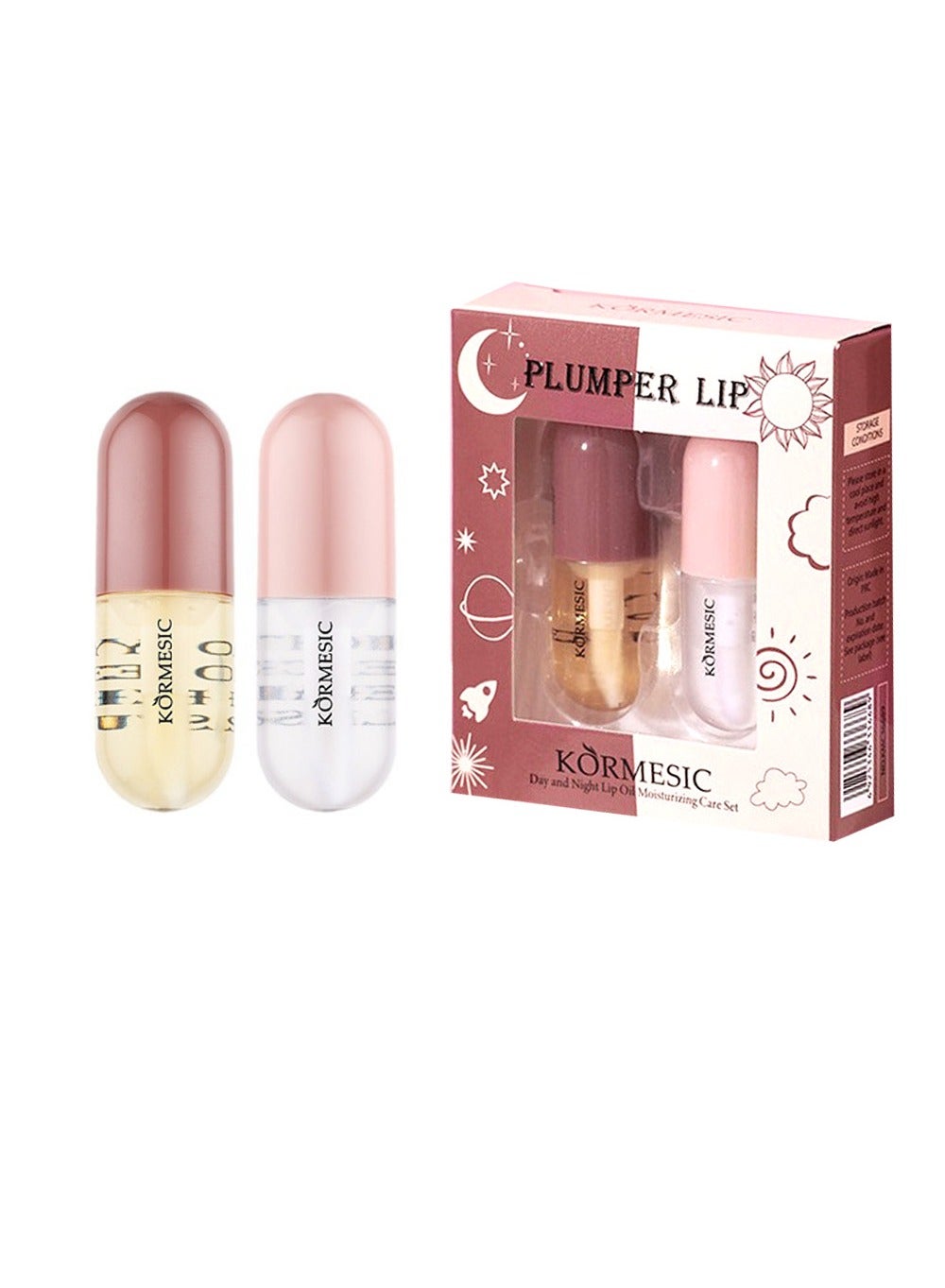 2Pcs Natural Lip Plumper - Plant Extracts Plumping Lip Oil Including Day and Night Lip Oil to Fuller & Hydrated Lip,Reduce Fine Lines(3.5MLX2)