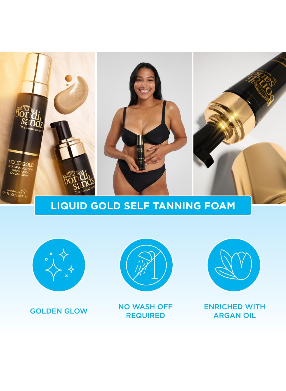 Self Tanning Foam Liquid Gold 200ml | Golden Shimmer Self Tan Mousse for Radiant Glowing Skin | Streak-Free Hydrating Sunless Tanning Foam for Body | Vegan & Cruelty-Free Liquid Gold Self Tanner - image 6