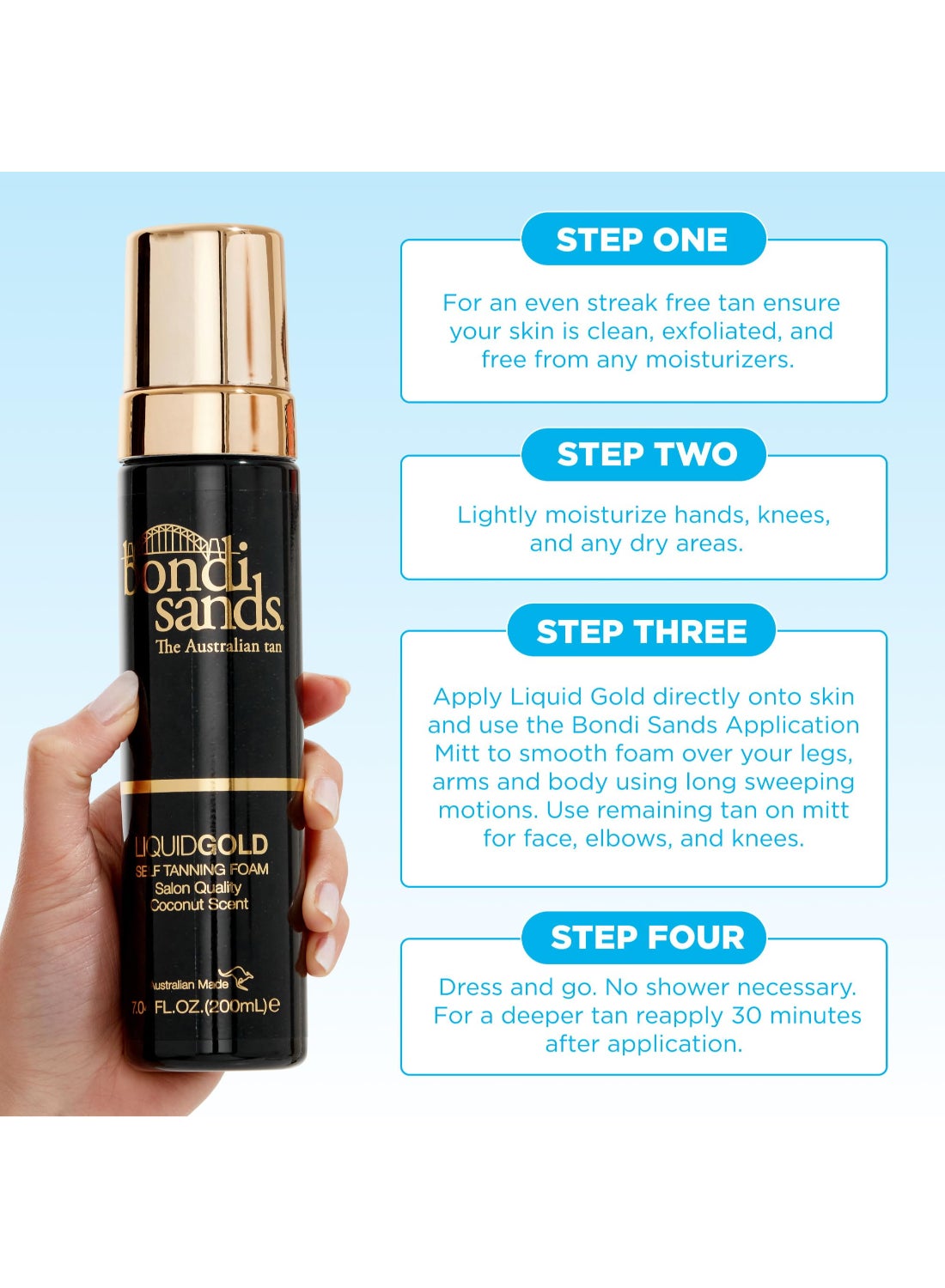 Self Tanning Foam Liquid Gold 200ml | Golden Shimmer Self Tan Mousse for Radiant Glowing Skin | Streak-Free Hydrating Sunless Tanning Foam for Body | Vegan & Cruelty-Free Liquid Gold Self Tanner - image 7