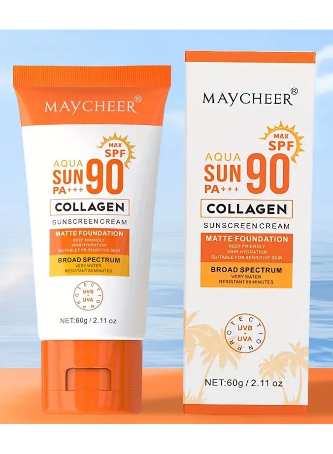 60g Facial Sunscreen 90+ PA+++ for All Light Beige Types, Lightweight Formula, Non-Clogging, Absorbs Quickly
