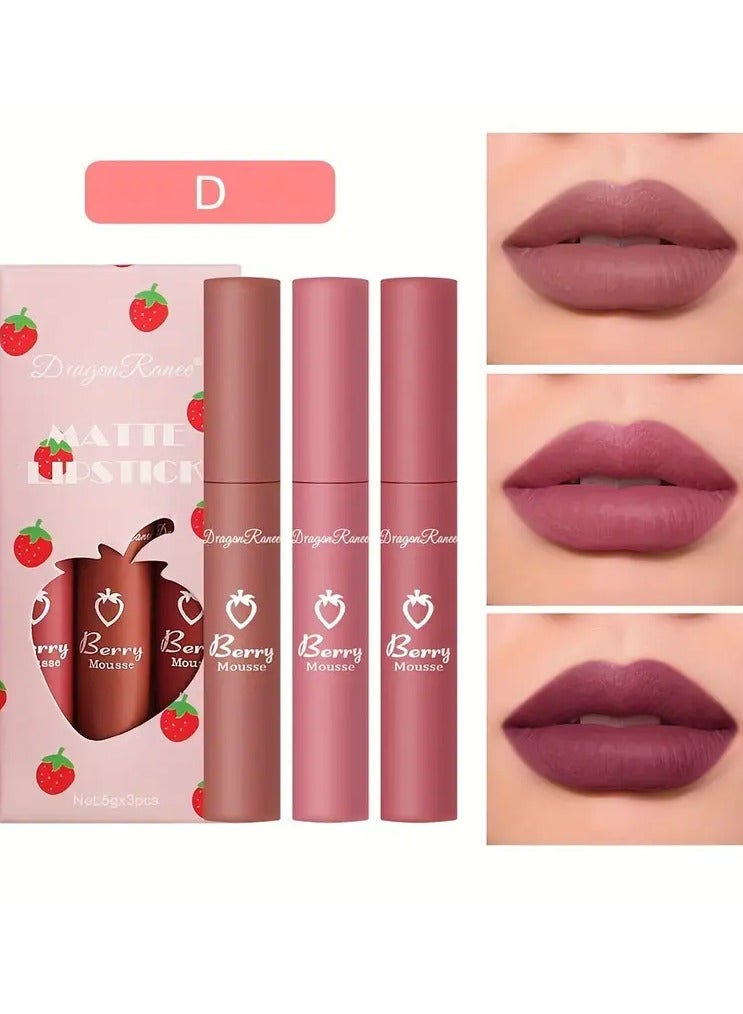 DragonRanee Matte Lipstick Set of 3 - Velvet Finish, Alcohol-Free Long-Lasting Lip Color, Suitable for All Skin Types, Made with Nourishing Petrolatum - Non-Sticky & Transfer-Resistant Lip Butter Kit