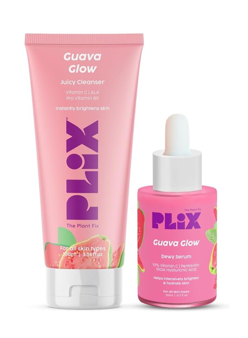 The Plant Fix Plix Vitamin C Guava Combo, Juicy Cleanser 100ml and Face Serum 20 ml For Skin Brightening, With Pro Vitamin B5 For Moisturization & Alpha Lipoic Acid, Pentavitin Skincare Regimen