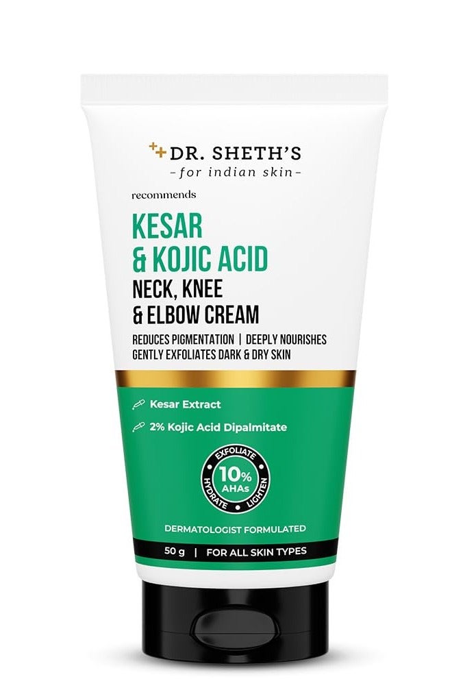 Kesar & Kojic Acid Neck, Knee & Elbow Cream | Clinically Tested | Helps To Reduce Pigmentation | 10% AHAs+2% Kojic Acid+Urea | For Dark Neck, Ankles, Knuckles, Knees, Thighs & Elbows | 50g