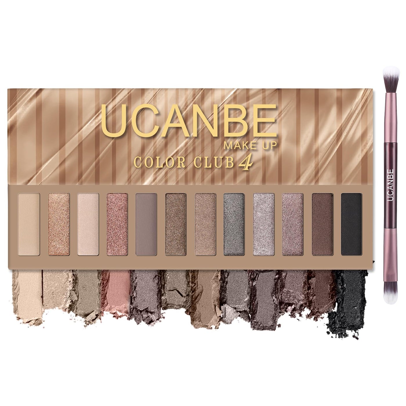 UCANBE 12 Color Eyeshadow Makeup Palette, Neutral Matte Shimmer Nude Eye Shadow Make Up Pallet with Double-ended Brush Set Kit, Highly Pigmented Long Lasting Waterproof