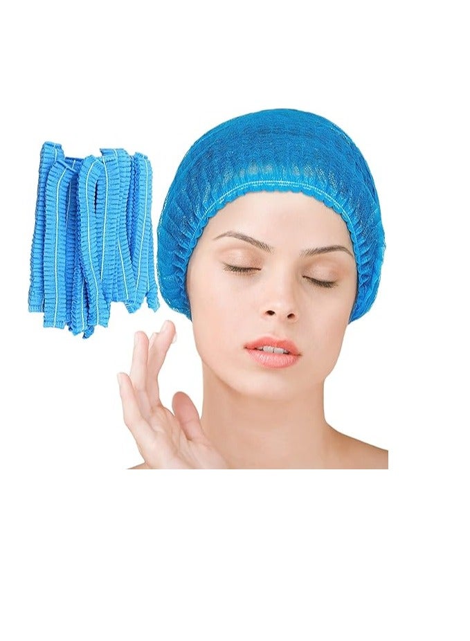100 Pcs Disposable Hair Hat Net Cap Non-Woven Head Cover Hat For Food Catering Kitchen And Restaurants Hair Net Blue