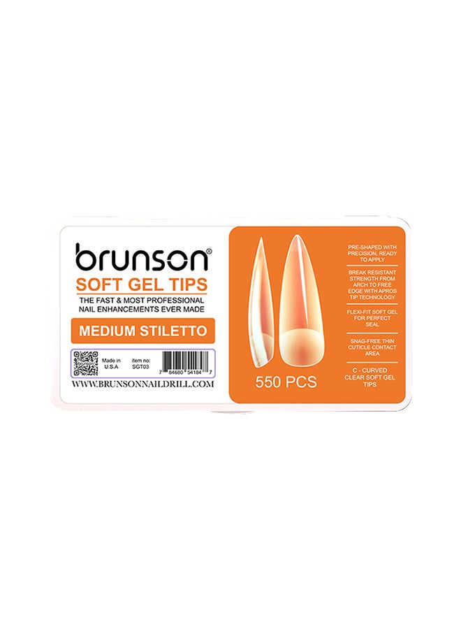 False Nail Tips Soft Gel C-Curved Clear Medium Stiletto 550 Pieces SGT03
