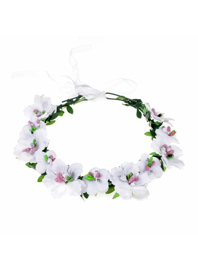 Girls BOHO Rose Floral Crown Wreath Wedding Flower Headband Headpiece (A-White)