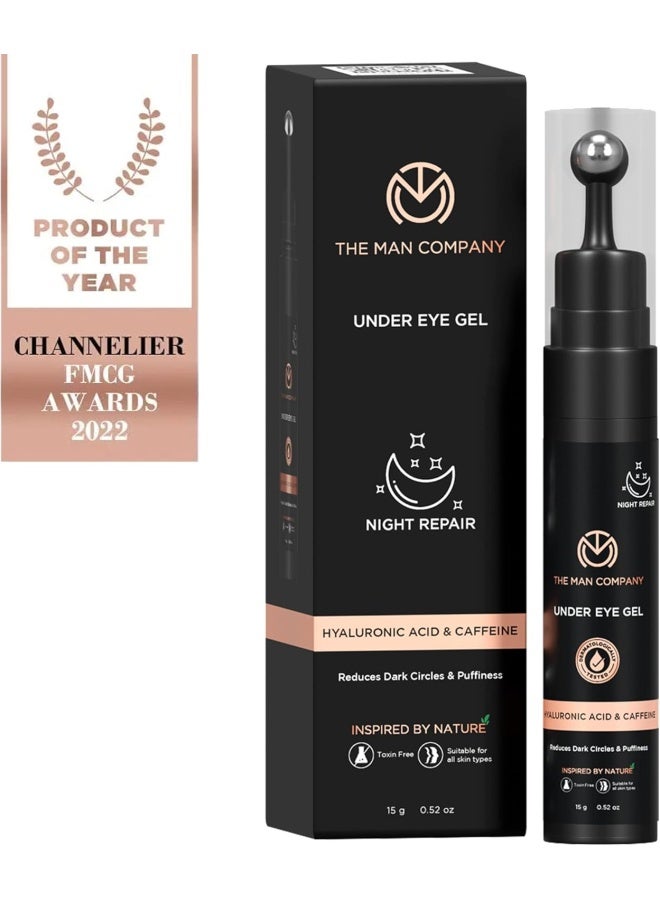 Under Eye Gel With Cooling Massage Roller For Dark Circles, Fine Lines & Puffy Eyes with Caffeine & Hyaluronic Acid – 15gm