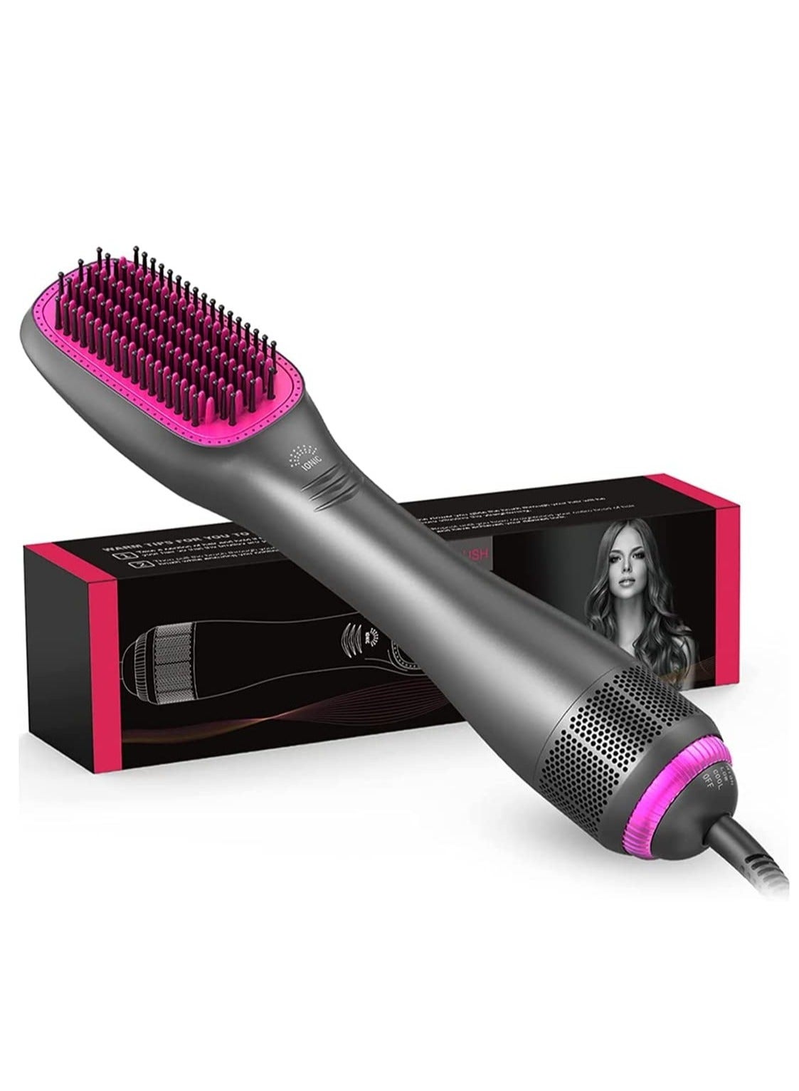 3 in 1 Hair Dryer Brush & Straightener Brush, Professional 1200W Powerful Ceramic Tourmaline Ionic Hot Air Brush, 3 Heat/2 Speed Settings One-Step Hair Dryer and Styler for All Hair Types
