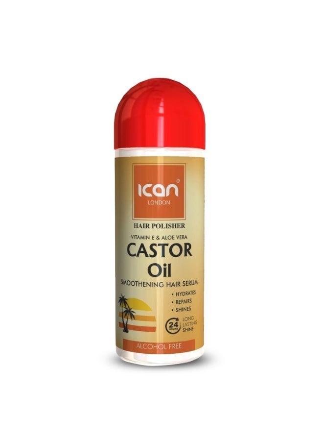 ICAN London Hair Polisher Castor Oil Smoothening Serum 207ml | Alcohol-Free, Frizz Control & High-Shine Finish