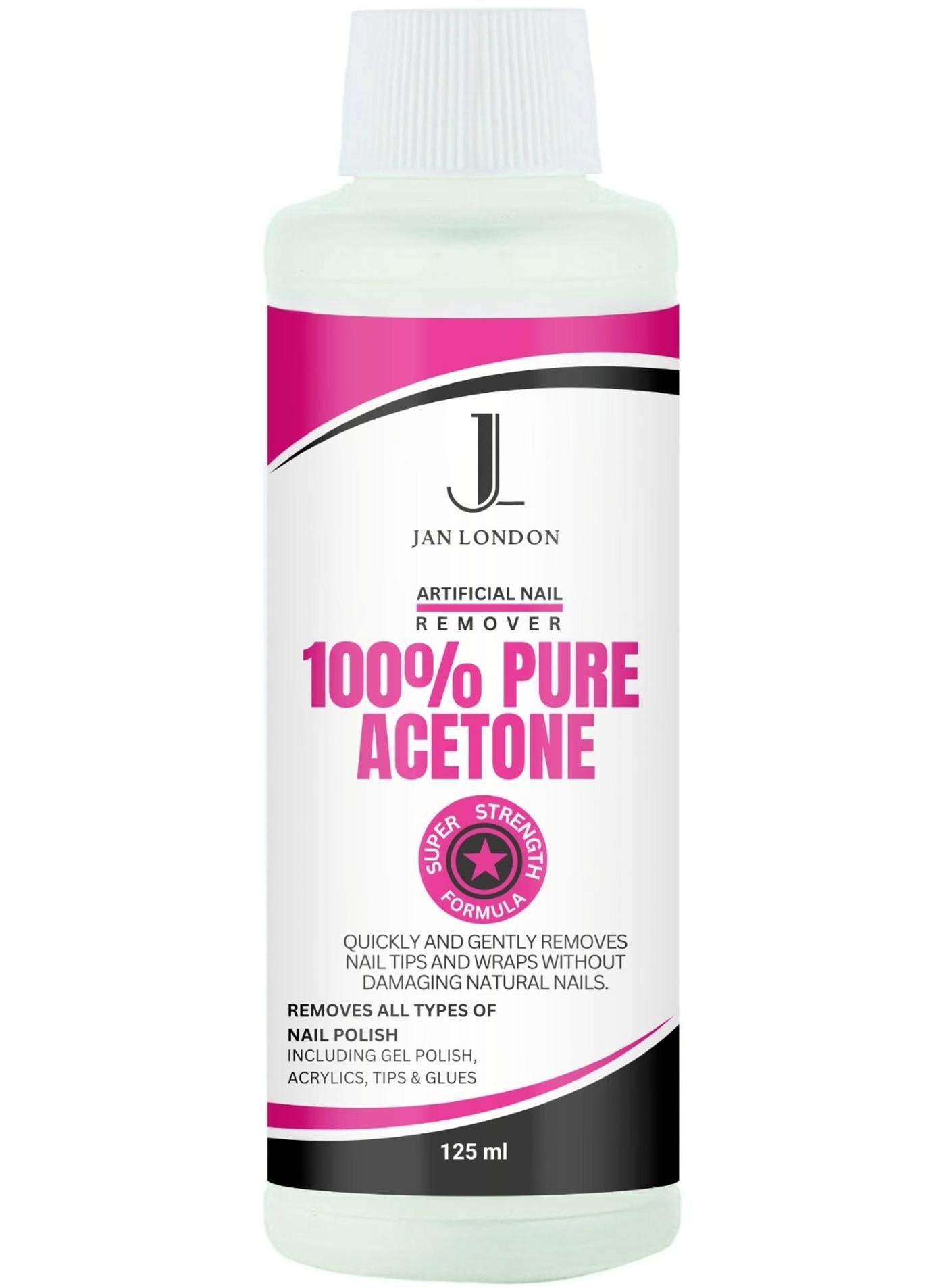 100% Pure Acetone Nail Polish Remover for UV/LED Gel, Acrylic Nails, and Nail Varnish Soak Off – Professional Strength, Fast-Acting Formula, 125ml