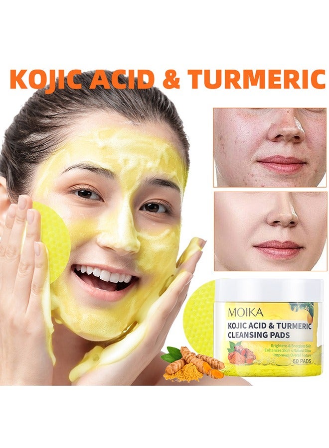 Kojic acid & Turmeric Cleansing Pads, Turmeric Exfoliating Face Scrub Pads, Turmeric Cleansing Pads Helps Balance Skin Oil And Water, 50 Pads
