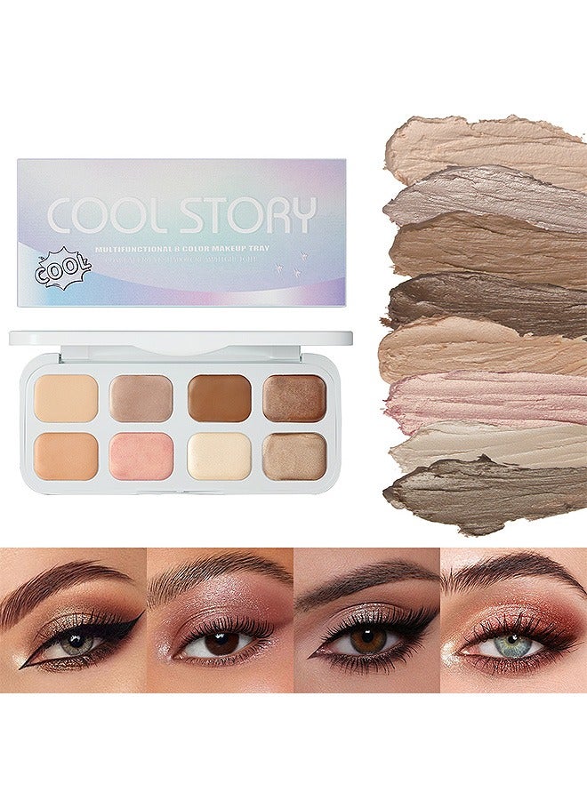 8 Colors Cream Eyeshadow Palettes, Nude Eye Shadow with Matte Glitter Metallic Shimmer, Highly Pigmented Long Lasting Make Up Pallet