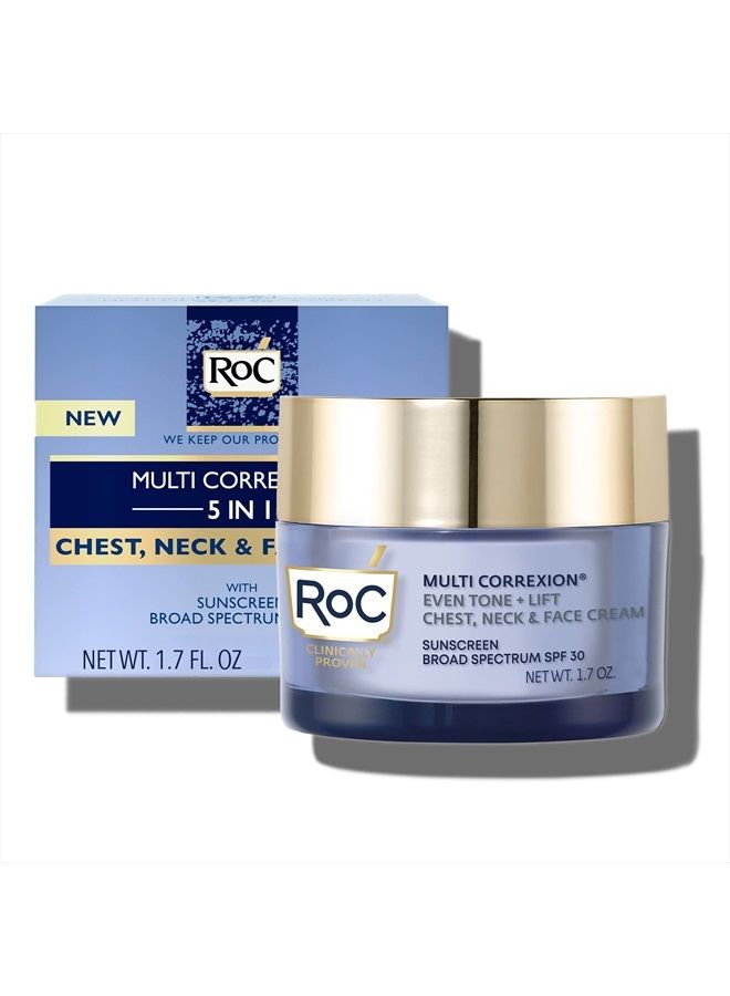 5 In 1 Multi Correxion Chest, Neck And Face Moisturizer Cream With SPF 30, For Neck Firming and Wrinkles, Vitamin E And Shea Butter, Oil Free Skin Care, 1.7 Oz