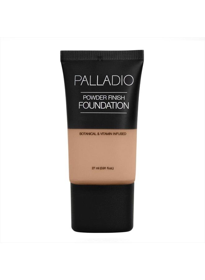 Powder Finish Liquid Foundation, Natural Matte Appearance, Reduces Fine Lines, Covers Large Pores, Hides Imperfections, All Day Wear, Sheer to Medium Coverage, Golden Beige