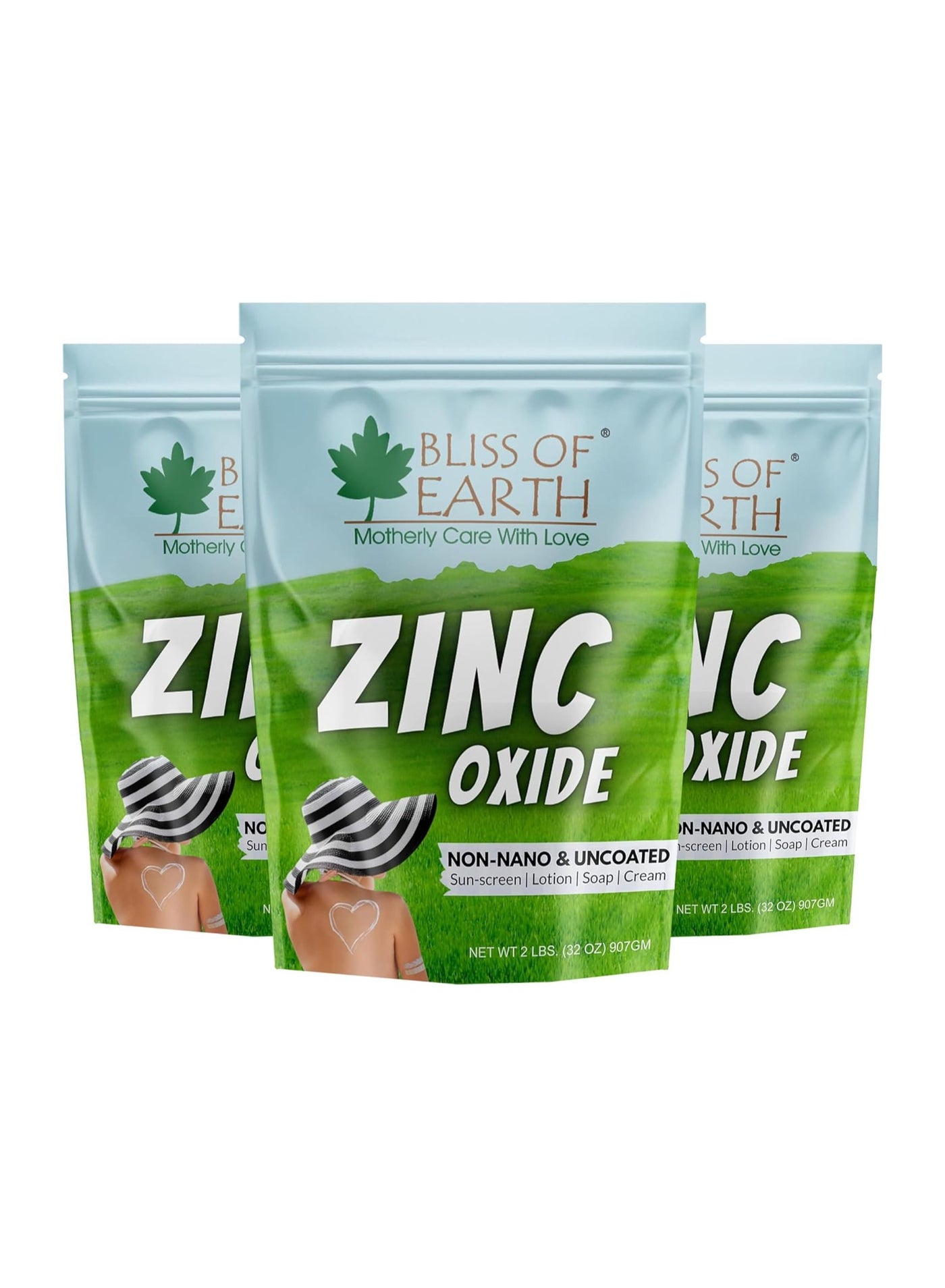 Bliss of Earth 32oz Zinc Oxide Powder Non-Nano & Uncoated for Skin, Face, Cosmetic & DIY Product 907Gm Pack of 3