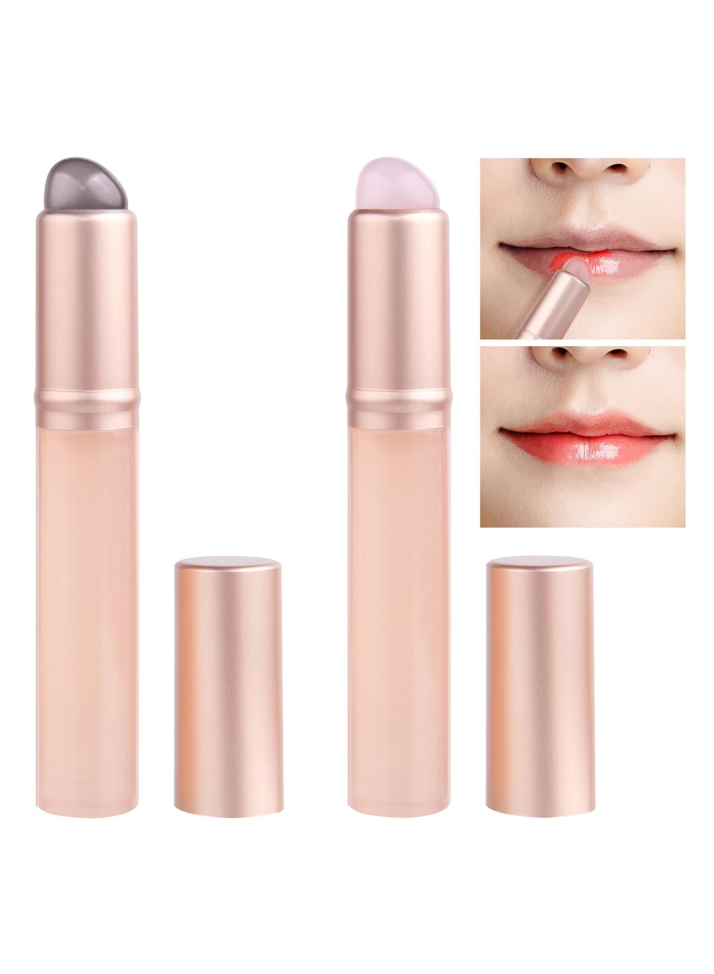 2pcs Silicone Lip Brushes with Cover, Reusable Lipstick Applicator with Dust Covers for Lip Gloss Balm, Lip Oil, Lip Mask Portable Travel Mini Brush Head Makeup Tool for Concealer, Eyeshadow, Blush